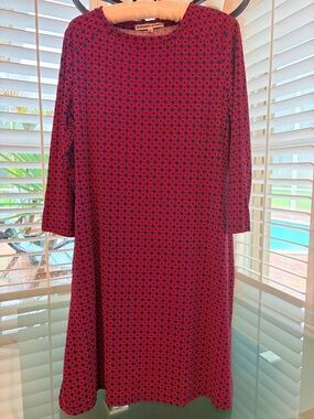 Barbara Gerwit Geometric Red Blue Sz M Print 3/4 Sleeve Lightweight Dress EUC